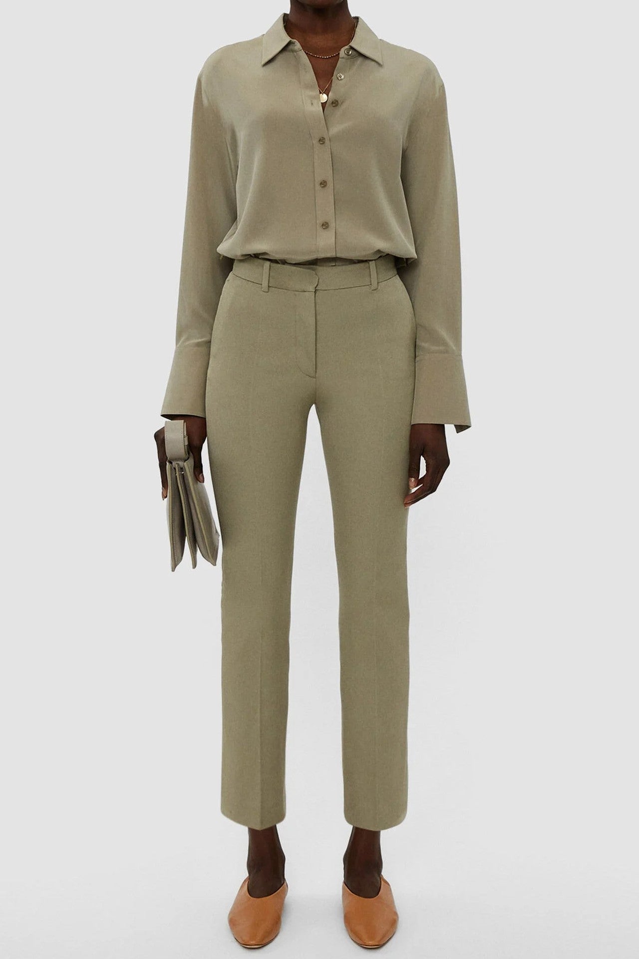 Suede Stretch Coleman Trousers in Beige